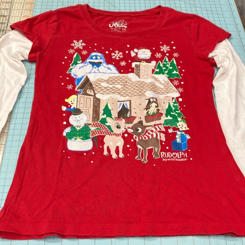 Sz 14 Justice Rudolph the Red Nosed Reindeer red LS tshirt